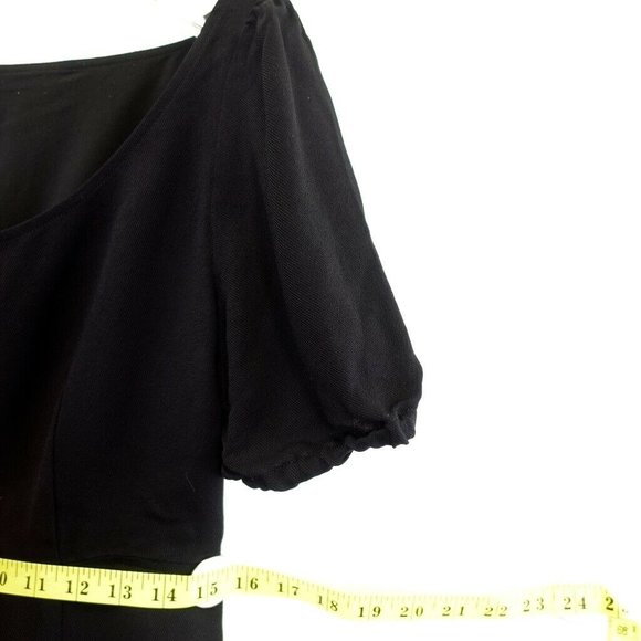 CLUB MONACO Navy Blue Shift Midi Dress 8 MEDIUM Puff Sleeve Scoop Neck A-line - Picture 7 of 13